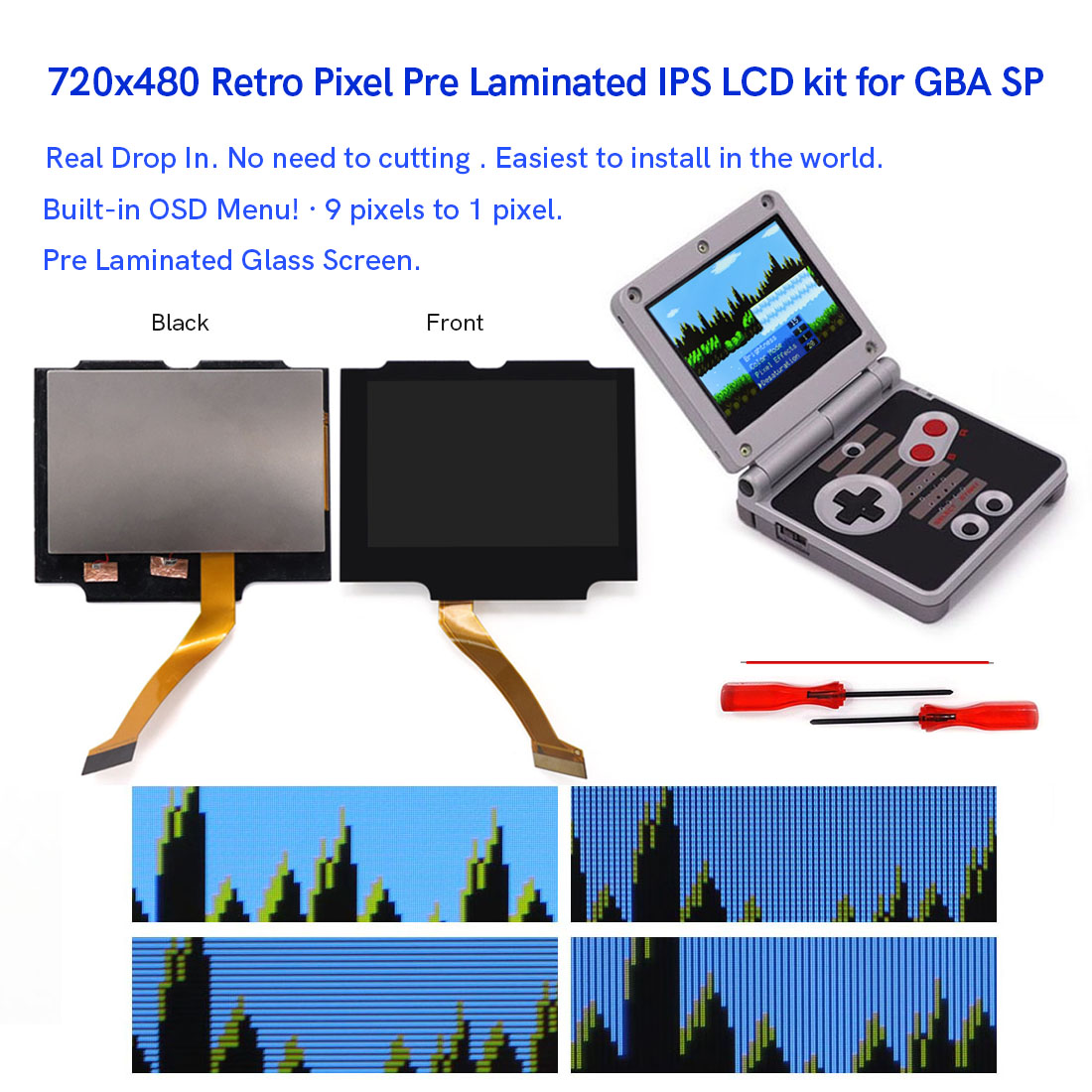Lcd Screen Arcade - HD 3.0インチ GBA SP V5用 ラミネート加工バックライトLCD