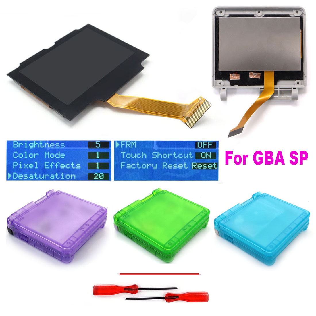 Lcd Screen Arcade - HISPEEDIDO製 GBA SP用 IPS V5 液晶パネル（シェル一体型）。交換が簡単で、はんだ付けは不要。