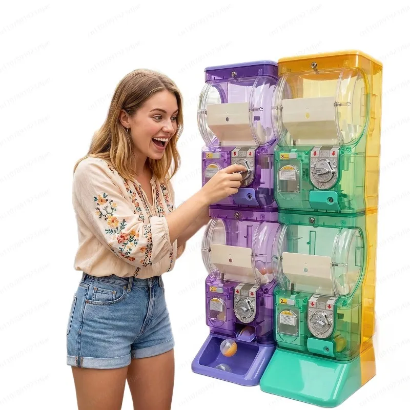 透明な白い二段式ガチャポンマシン、75mmガチャボール用のコ - Arcade Vending & Laundry のレビューと価格